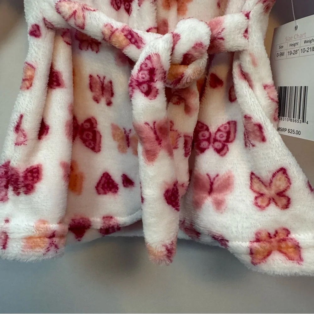 Duck Duck Goose‎ Butterfly Pink White Plush Infant Robe 0-9M NWT